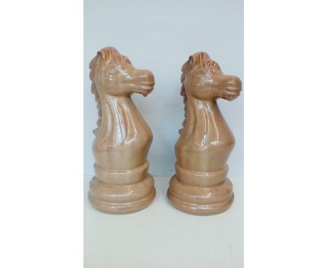 Pair of over-sized ceramic knight chess pieces, height 40cm 