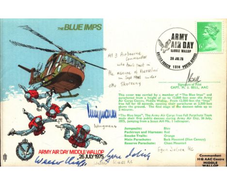 Rare German army glider heroes Wenigmann, Kiess and Delica signed The blue imps military cover. Good condition. All autograph