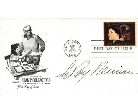 Artist LeRoy Neiman signed commemorative cover. Good condition. All autographs come with a Certificate of Authenticity. We co