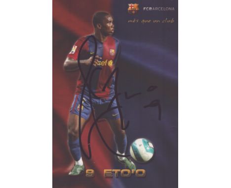 Samuel Eto'o signed 6x4inch Barcelona F.C colour promo photo. Good condition. All autographs come with a Certificate of Authe