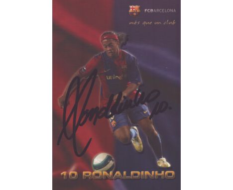 Ronaldinho signed 6x4inch Barcelona F.C colour promo photo. Good condition. All autographs come with a Certificate of Authent