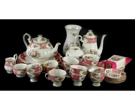 A Royal Albert Lady Carlyle pattern part tea and coffee service, and two Aynsley vases.