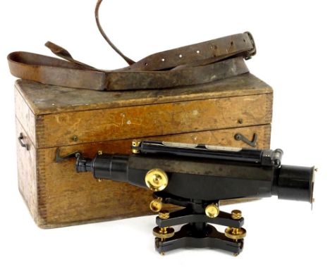 A Stanley surveyors level, in blackened case, fitted box. 