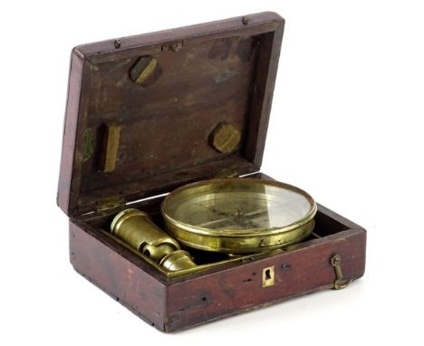 A Gilbert and Gilkerson of London brass sighting compass, in mahogany case, 19cm W.