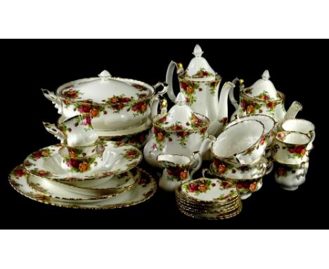 A Royal Albert Old Country Roses pattern part dinner and tea service, to include two tureens and covers, coffee pot, two tea 