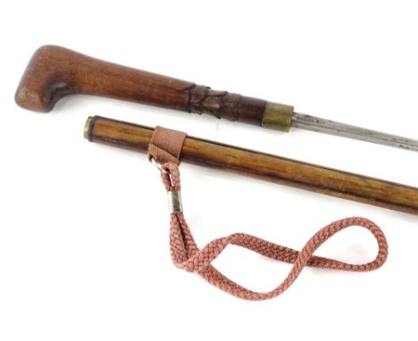 A late Victorian hardwood swordstick, with brass collar, the blade signed A. Solingen, 47cm L.