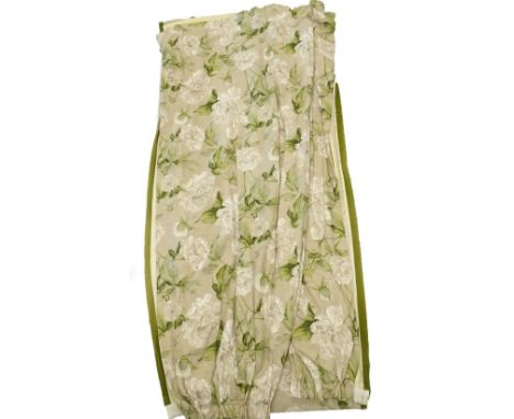 A pair of floral print curtains, the length approx 260cm.