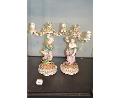 Pair of James Bevington porcelain figural candelabra, late 19th century, one with crossed sword JB monogrammed mark, height 3