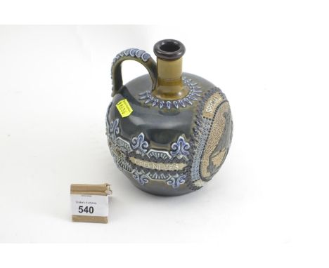 Doulton Lambeth Greenlees Brothers Special Highland Whisky flask, 15cm highGood condition. 