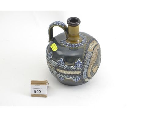 Doulton Lambeth Greenlees Brothers Special Highland Whisky flask, 15cm highGood condition. 