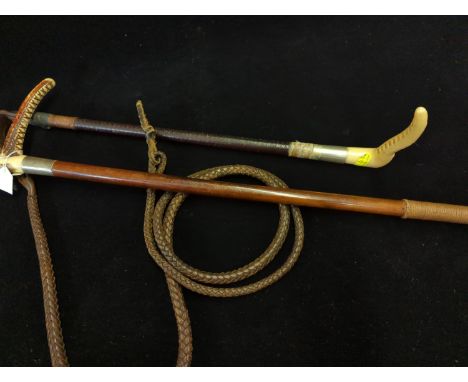 Swaine antler handled riding hunting whip, together with an antler handled riding crop 