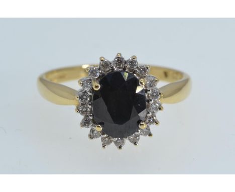 18ct gold, sapphire & diamond cluster ring, size R, 4.59 grams 