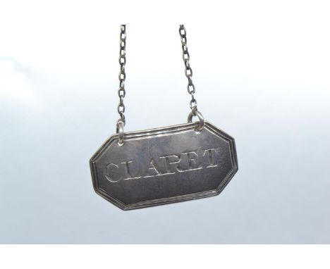 George III 'Claret' decanter label, maker's mark EM, London 1806, together with a 'Whisky' decanter label, maker's mark JAW &