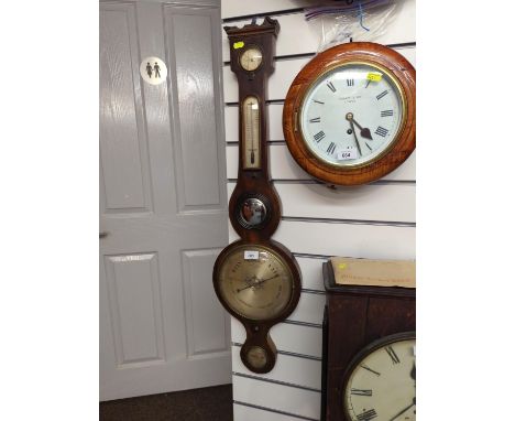 Dymond Callington banjo barometer with convex mirror and thermometer, length 94cm x width 26cmDamage to top pediment 