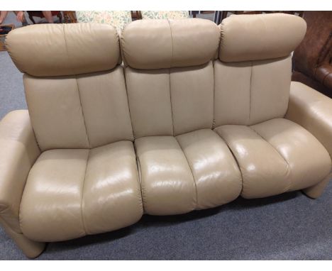 Ekornes Stressless Cream leather reclining three seater sofa. 