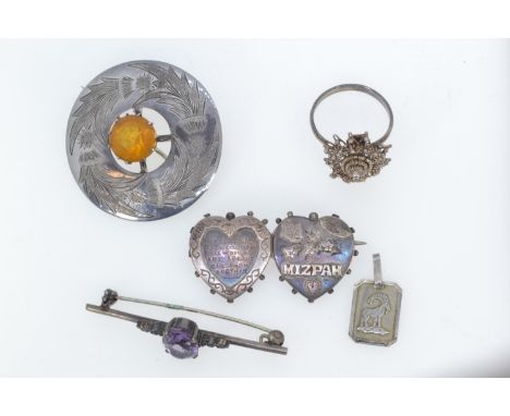 Scottish silver & stone set brooch, maker Thomas Kerr Ebbutt, Edinburgh 1952, diameter 42mm, together with two silver brooche