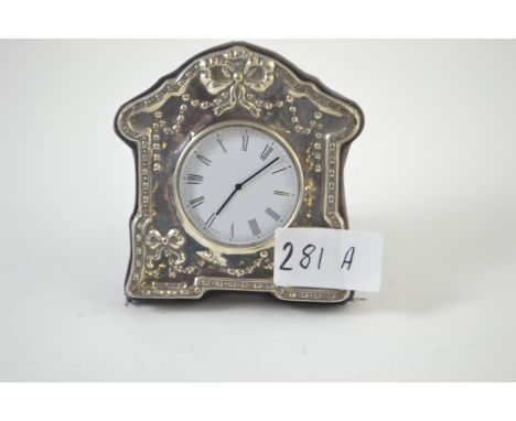 Silver mounted mantle clock, maker KF Ld, London 1991, height 9cm 
