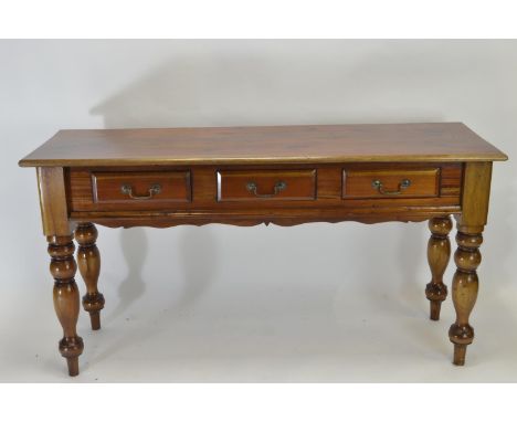 Rosewood 3 drawer console table. W145cm D49cm H75cmmostly good, apart from small scratches to top 