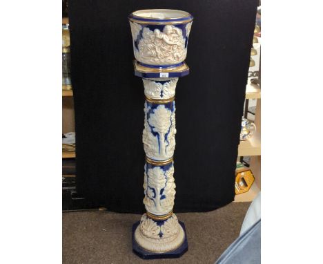 Italian moulded ceramic jardiniere and stand, total height 129cm, base 31 x 31xm 