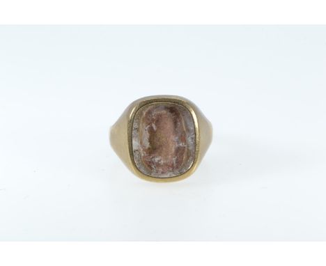 Scrap 9ct gold signet ring, missing stone, size R, 2.59 grams 