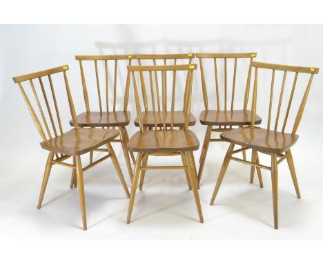 6x Ercol model 391 all purpose Windsor chairs. Natural finish, in beech and elm.Good condition, wear consistent with age (blu