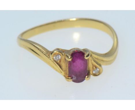 18ct gold, ruby & diamond ring, size O1/2, 2.78 grams 