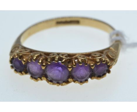 9ct gold & amethyst ring, hallmarked, size O, 2 grams 