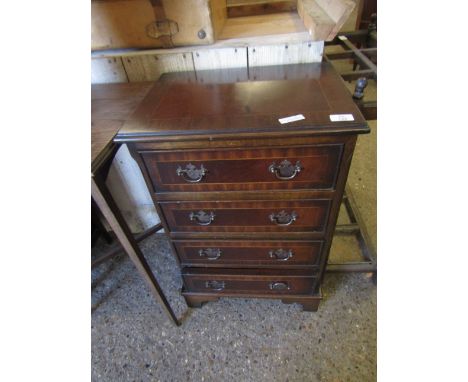 REPRODUCTION MAHOGANY SMALL PROPORTION FOUR FULL WIDTH DRAWER CHEST ON BRACKET FEET   
