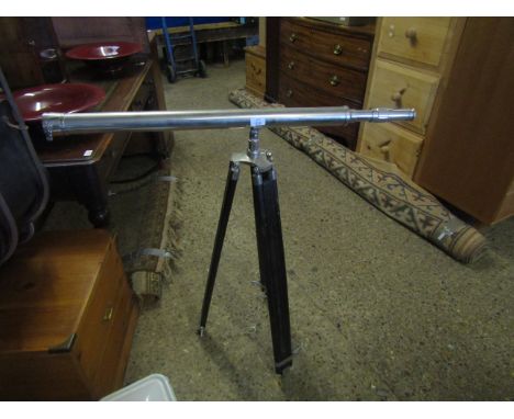 GOOD QUALITY CHROMIUM TELESCOPE ON ADJUSTABLE EBONISED FOLDING STAND   