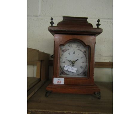 TEAK CASED PAGODA TOPPED MANTEL CLOCK   