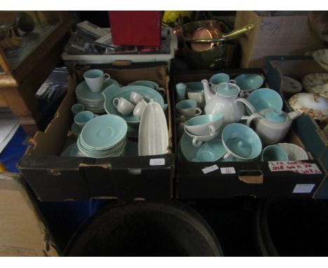 TWO TRAYS CONTAINING MIXED GREY AND TURQUOISE POOLE DINNER/TEA WARES (2)   