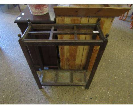 OAK FRAMED SIX SECTIONAL STICK STAND AND TRAYS   