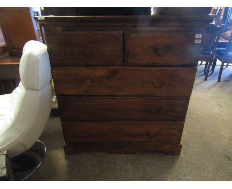 EASTERN HARDWOOD STRAIGHT FRONTED TWO OVER THREE FULL WIDTH DRAWER CHEST ON BRACKET FEET   