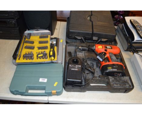 A quantity of hand tools together with a Black &amp; Decker cordless drill and carrying case 