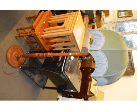 A turned standard lamp with shade