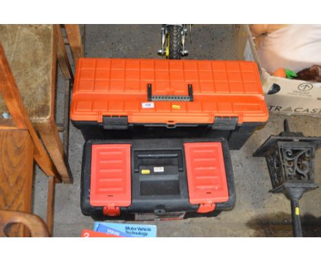Three plastic tool boxes one with contents 