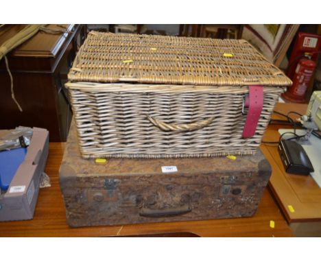 A wicker picnic hamper together with vintage case 