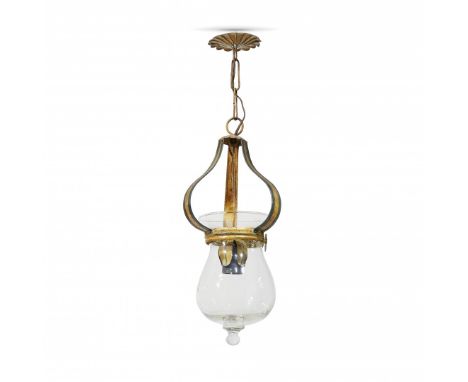 LANTERNA XIX secolo Sostegno in tolla dipinta e coppa in vetro a goccia. 38,5 x 17 cm - Lantern chandelier 19th Century Tole 