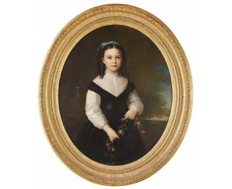 PIERRE PAUL DE POMMAYRAC 1807-1880 Ritratto di fanciulla Olio su tela.&nbsp; 90 x 73 cm Firmato a metà a sinistra, entro elab