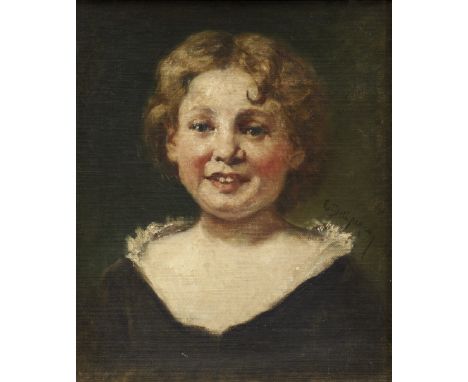 CESARE DELL’ACQUA 1821-1905 Ritratto di bambina Olio su cartone.&nbsp; 36 x 32 cm Firmato al recto a mezza altezza sulla dest