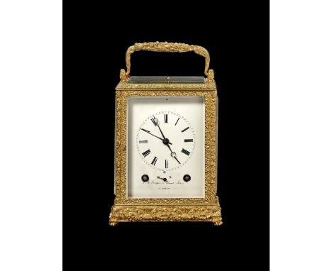 OROLOGIO OFFICIER Svizzera, circa 1840 Cassa in bronzo dorato sbalzato e cesellato e vetri, quadrante firmato C.A. Bourgeois 