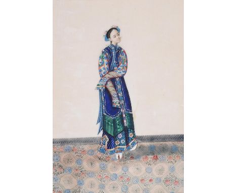 A group of twenty-two framed Chinese export paintings and one print, late 19th-early 20th century, comprising: one finely pai