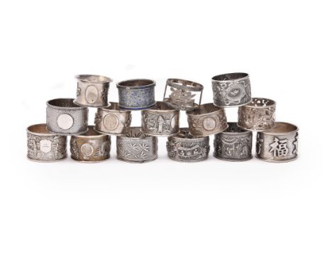 A collection of ten Chinese export silver napkin rings, late 19th-early 20th century, comprising one crested and stamped 'tu 