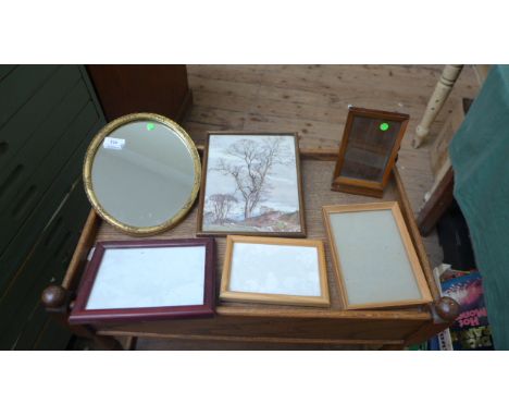 Oval gilt framed mirror, five picture/photograph frames