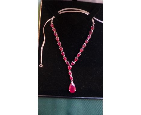 Most decorative ruby necklace with .925 sterling silver 18" chain