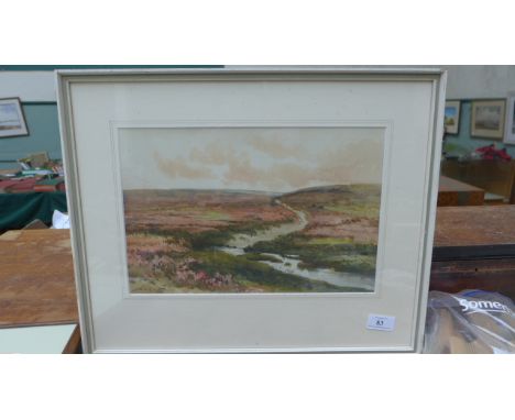 Framed moorland scene print signed J.W. Williamson