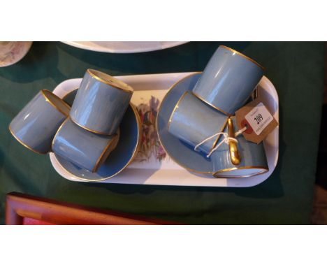 Light blue and gilt ground Bavarian bone china 6 piece coffee set, cups and saucers.