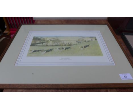 Oak framed, coloured Cecil Aldin print of The Quorn Hunt from Billesdon, Coplow