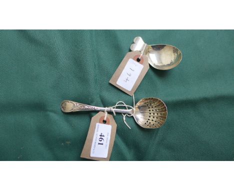 Georgian caddy spoon (London 1807), silver sifter spoon (Sheffield 1908)