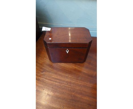 Early 19th century mahogany caddy/storage box with ivory escutcheon